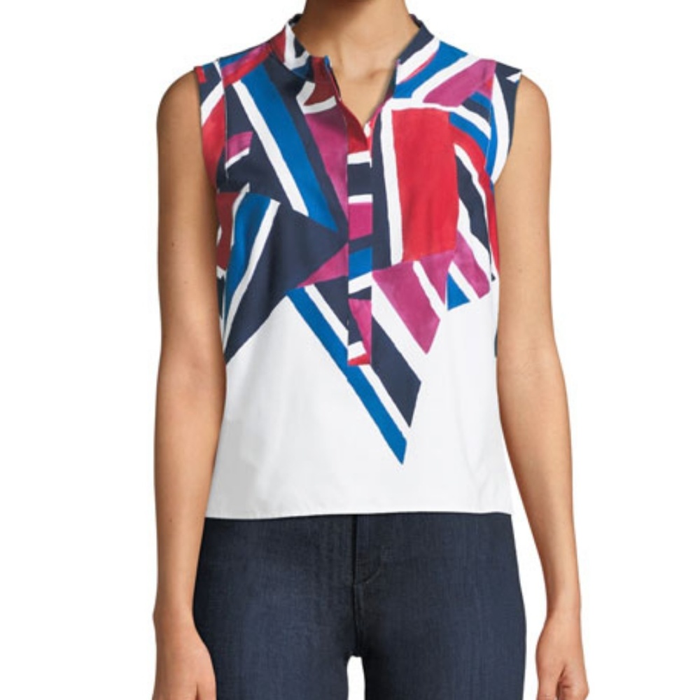MILLY (brand) Geometric-Pattern Poplin Tank